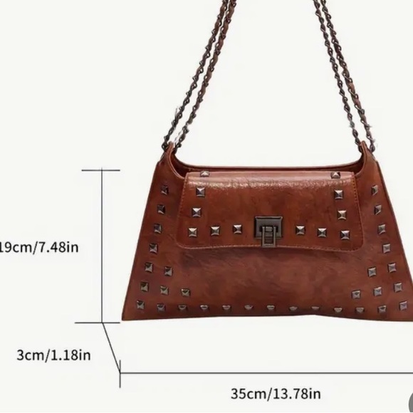 NWT Vintage Rivet Decor Crossbody Bag. Retro Studded Shoulder Bag - Picture 6 of 7